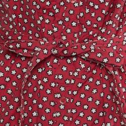 Burberry Red Printed Cotton Belted Shirt Dress S