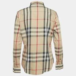 مملوكة مسبقًا قميص بربري قطن بيج كارو بأزرار أمامية مقاس كبير - لارج