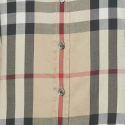 مملوكة مسبقًا قميص بربري قطن بيج كارو بأزرار أمامية مقاس كبير - لارج