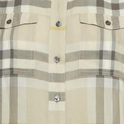 Pre Owned قميص بربري بريت شيز لون بيج بنقشة نوفا تشيك قطن شفاف مقاس كبير جدًا