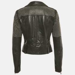 Pre Owned Burberry Brit Black Studded Leather Biker Jacket S