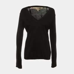 Pre Owned Burberry Brit Black Cotton & Cashmere V-Neck Jumper L