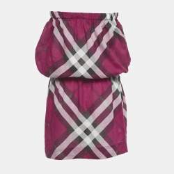 Pre Owned Burberry Brit Pink Tartan Check Cotton Mini Dress L