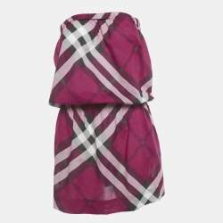 Pre Owned Burberry Brit Pink Tartan Check Cotton Mini Dress L
