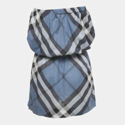 Pre Owned Burberry Brit Blue Tartan Check Cotton Mini Dress M