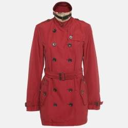 Pre Owned Burberry Brit Red Cotton Blend Double Breasted Trench Coat M