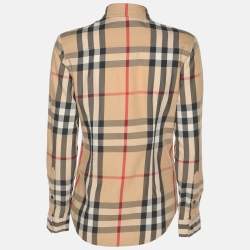 Pre Owned Burberry Brit Beige House Check Stretch Cotton Long Sleeve Shirt XS