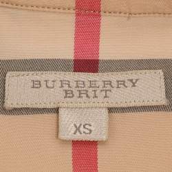 Pre Owned Burberry Brit Beige House Check Stretch Cotton Long Sleeve Shirt XS
