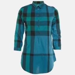 Pre Owned Burberry Brit Blue/Green Nova Check Print Cotton Top XS