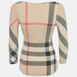 Pre Owned Burberry Brit Light Beige Giant Check Cotton Knit Top XS