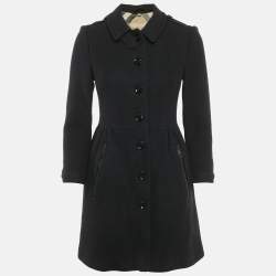 Pre Owned Burberry Brit Black Wool Single Breasted Long Jacket S
