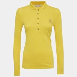Pre Owned Burberry Brit Yellow Logo Foil Print Cotton Polo T-Shirt S