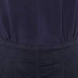 Pre Owned Burberry Brit Navy Blue Crepe & Cotton Knee Length Dress S