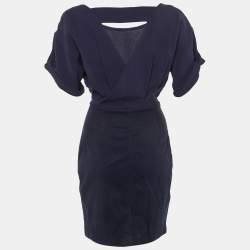 Pre Owned Burberry Brit Navy Blue Crepe & Cotton Knee Length Dress S