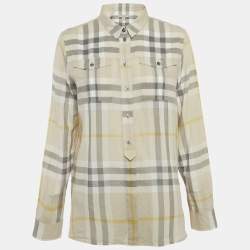 مملوكة مسبقًا قميص بربري بريت قطن طباعات نوفا بيج بأزرار أمامية مقاس كبير جداً - إكسترا لارج