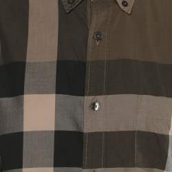 Pre Owned قميص بربري بريت قطن بيج/كاكي كاروهات بأكمام طويلة مقاس صغير جدًا - إكس سمول