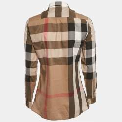 مملوكة مسبقًا قميص بتصميم مربعات قطن بيج بتفاصيل وردية من بربري مقاس صغير
