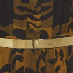 Pre Owned Burberry Brit Black/Mustard Abstract Print Silk Midi Dress M