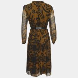Pre Owned Burberry Brit Black/Mustard Abstract Print Silk Midi Dress M