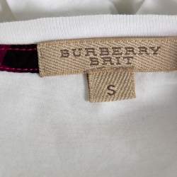 Pre Owned Burberry Brit White Cotton Logo Embroidered Short Sleeve T-Shirt S