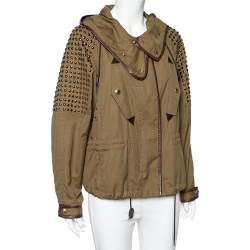Pre Owned Burberry Brit Olive Green Cotton & Stud Embellished Hooded Jacket M