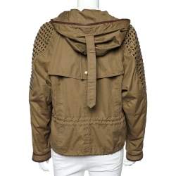 Pre Owned Burberry Brit Olive Green Cotton & Stud Embellished Hooded Jacket M