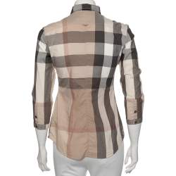 Pre Owned Burberry Brit Beige Cotton Classic Check Ruched Detail Shirt XS
