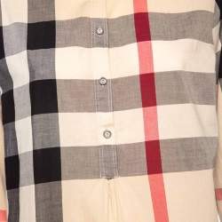 Burberry Brit Beige Exploded Check Cotton Button Front Tunic M 