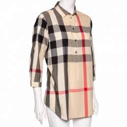 Burberry Brit Beige Exploded Check Cotton Button Front Tunic M 
