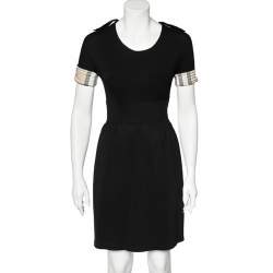 Pre Owned Burberry Brit Black Stretch Knit Short Sleeve Dress S