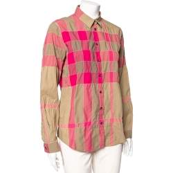 Burberry Brit Pink & Beige Checkered Button Front Shirt S