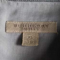 Pre Owned Burberry Brit Grey Checkered Cotton Half Button Shirt XL