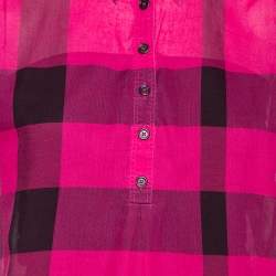 Pre Owned Burberry Brit Pink Checkered Cotton Half Button Shirt L