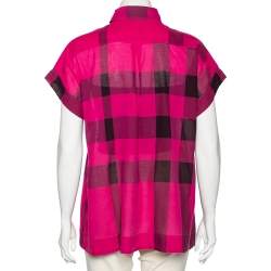 Pre Owned Burberry Brit Pink Checkered Cotton Half Button Shirt L