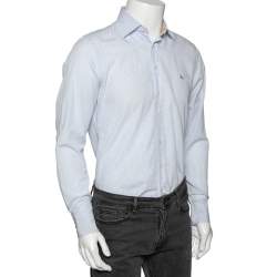 Pre Owned قميص بربري بريت قطن كاروهات أزرق بأزرار أمامية مقاس متوسط - ميديوم