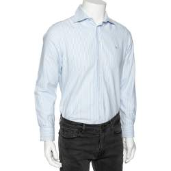 Pre Owned Burberry Brit Blue Striped Cotton Button Front Shirt S