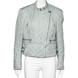 Burberry Brit Light Grey Synthetic Quilted Zip Front Jacket XL