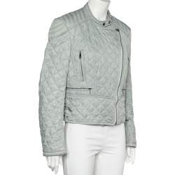 Burberry Brit Light Grey Synthetic Quilted Zip Front Jacket XL