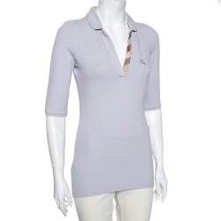 Pre Owned Burberry Brit Lilac Cotton Pique V-Neck Polo T-Shirt S
