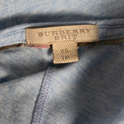 Pre Owned Burberry Brit Blue Cotton Logo Embroidered Short Sleeve T-Shirt XS