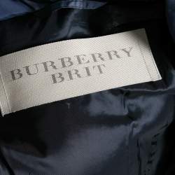 Pre Owned Burberry Brit Navy Blue Down Quilted Synthetic Long Sleeve Jacket XS