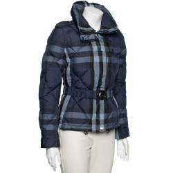 Pre Owned Burberry Brit Navy Blue Down Quilted Synthetic Long Sleeve Jacket XS