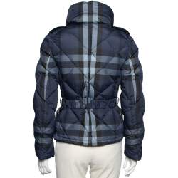 Pre Owned Burberry Brit Navy Blue Down Quilted Synthetic Long Sleeve Jacket XS