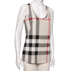 Pre Owned Burberry Brit Cream Cotton Sleeveless Top L