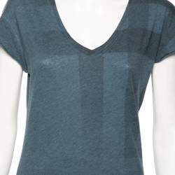 Burberry Brit Blue Check Cotton V Neck Top M