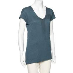 Burberry Brit Blue Check Cotton V Neck Top M