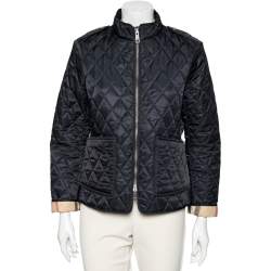 Burberry Brit Navy Blue Diamond Quilted Synthetic Zip Front Jacket M