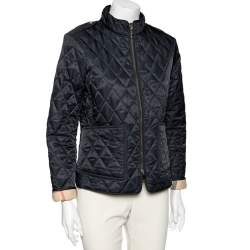 Burberry Brit Navy Blue Diamond Quilted Synthetic Zip Front Jacket M