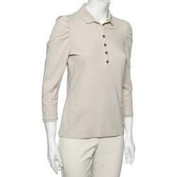 Pre Owned Burberry Brit Beige Cotton Pique Puff Long Sleeve Polo T-Shirt M