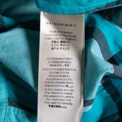 Pre Owned قميص بربري بريت قطن كاروهات أزرق بأزرار أمامية مقاس صغير - سمول